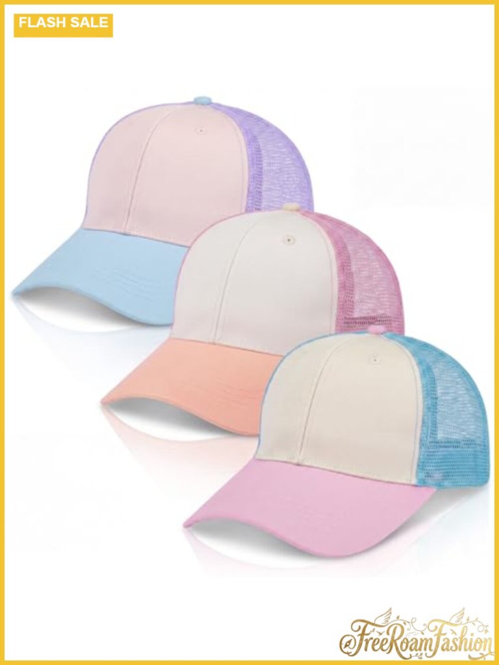 3 Pack Pastel Trucker Hats Cotton Mesh Baseball Caps Adjustable Summer Outdoor